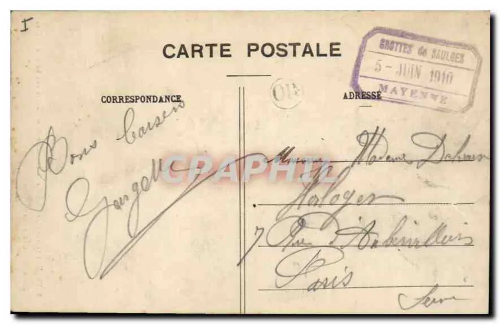 Saulges (Mayenne) — Kapelle und Grotte von Saint-Cénére an den Ufern der Erve — Phototypie Hamel-Dallier et Cie, Laval - Rückseite