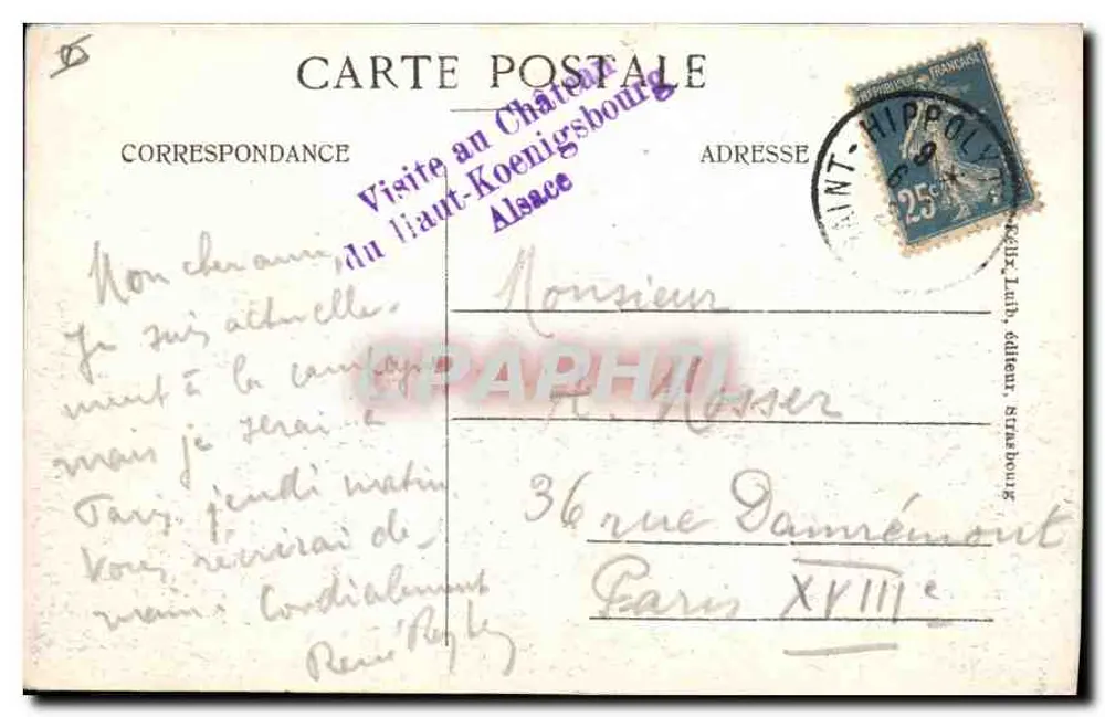 Haut-Kœnigsbourg (Alsace) — castelo sobre um pico — editor Lamy, Strasbourg - Verso