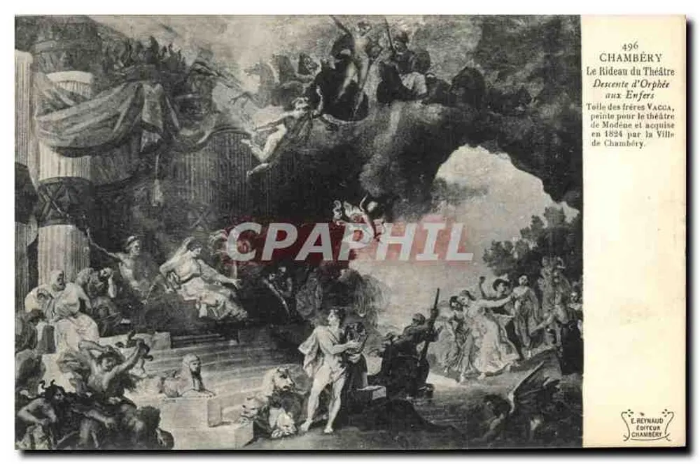 Chambéry — Das Vorhang des Theaters, Abstieg des Orpheus, Leinwand der Brüder Vaca — Verleger E. Reynaud, Nr. 496 - Vorderseite