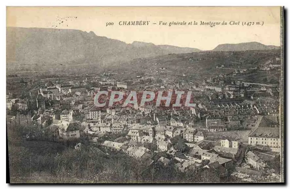 Chambéry — Vue générale et la Montagne du Châtel (1472 m.) — Éditeur : L. Réthaud, Chambéry, n° 500 - Recto