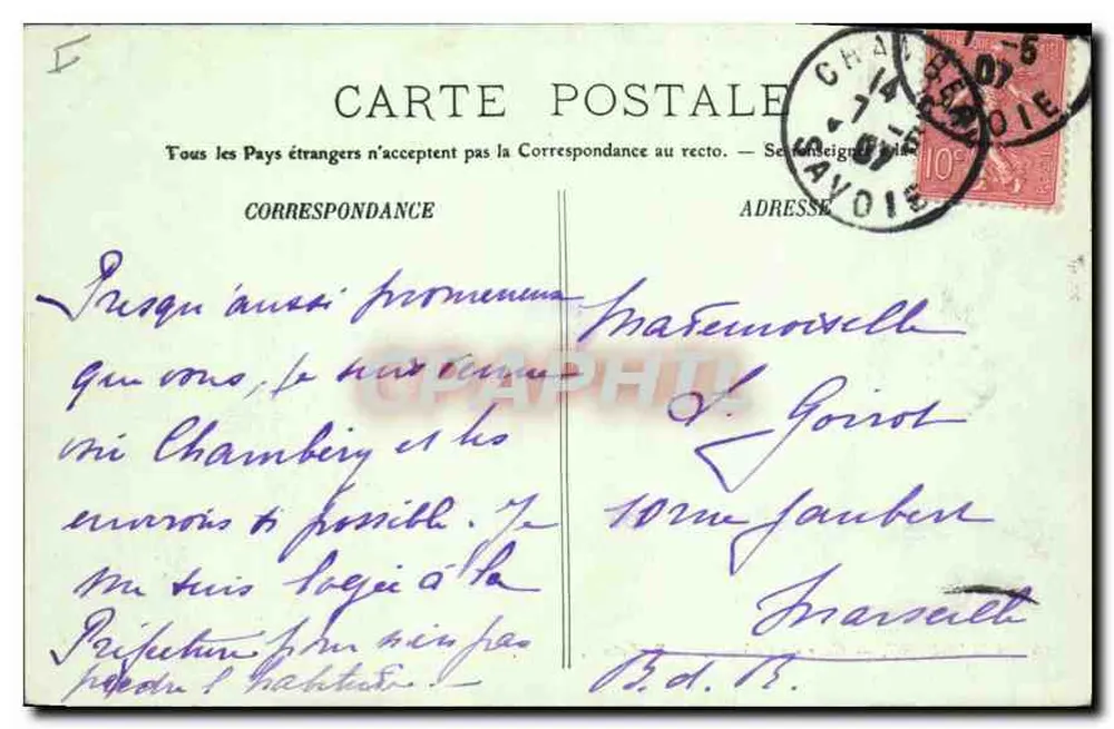 Chambéry — Cour do Castelo — Prefeitura — LL. — Livraria A. Perrot, Chambéry - Verso