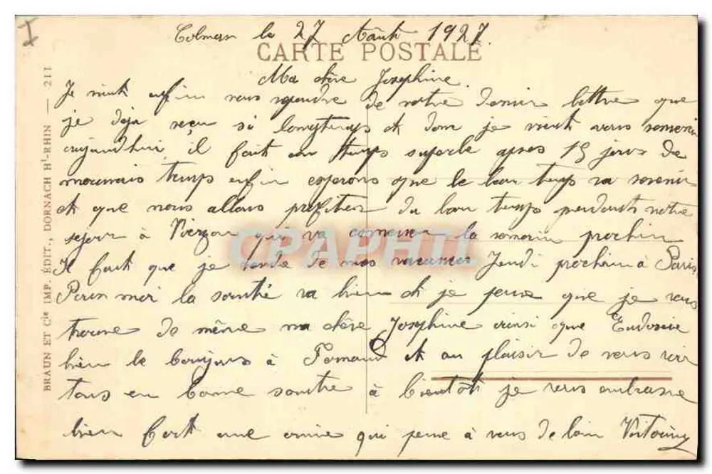 Colmar — Place Rapp — Braun & Dornach H.-Rhin - Verso