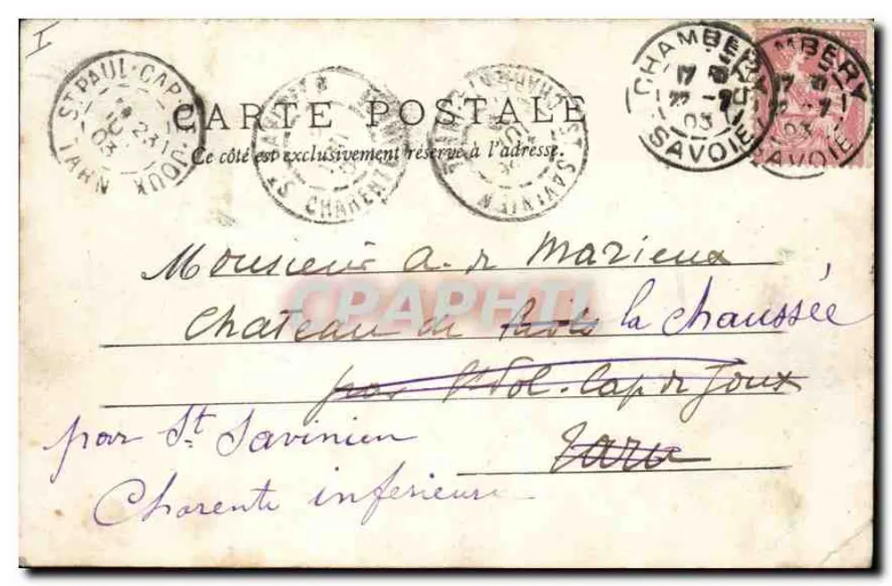 Chambéry — Tour du Château — Imprimé sur la carte par 'Impr. F. Petit, Chambéry' et n° 740 - Verso