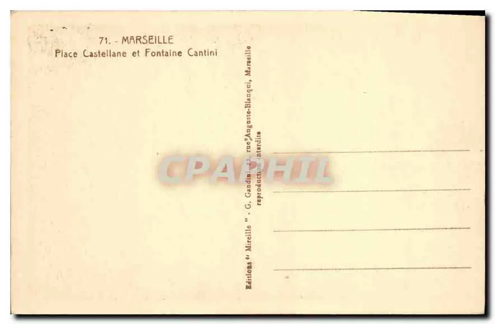 Place Castellane et Fontaine Cantini — Marseille — Éditions Mireille - Verso
