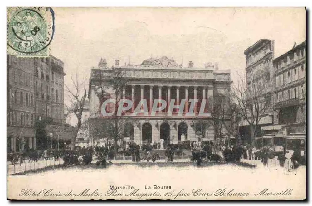Marseille La Bourse — façade néoclassique, éditeur Hôtel Croix-de-Malle, Rue Magenta, 15 - Frente