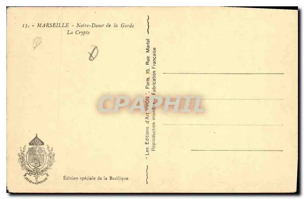 Marselha - Nossa Senhora da Guarda - A Cripta — Edição especial da Basílica, ed. YVON - Verso