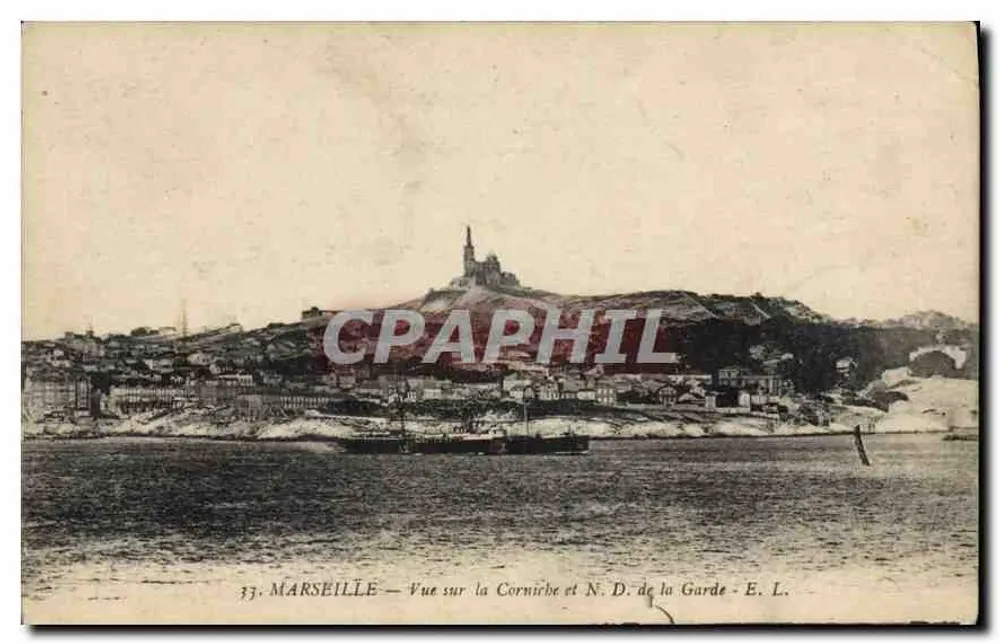 Marseille — Vue sur la Corniche et N.D. de la Garde — E.L. n°33 - Recto
