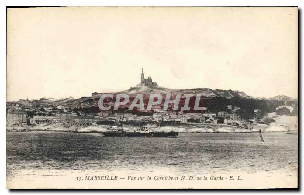 Marseille — Vue sur la Corniche et N.D. de la Garde — E. L. n°33 - Recto