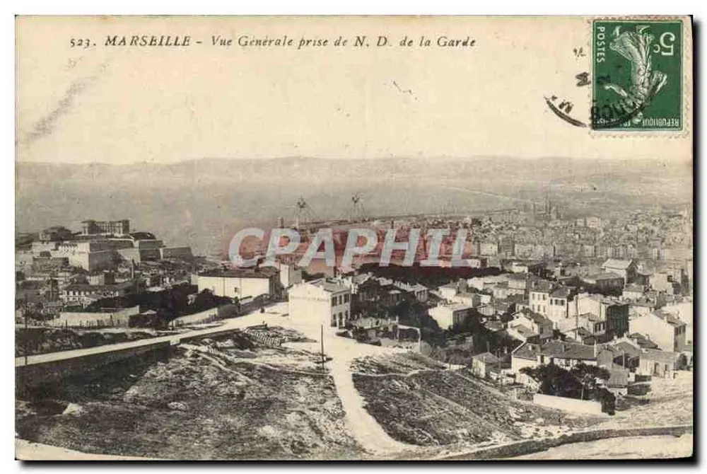 Marseille - Vue Générale prise de N. D. de la Garde — éditeur C. P. M. n° 523 - Recto
