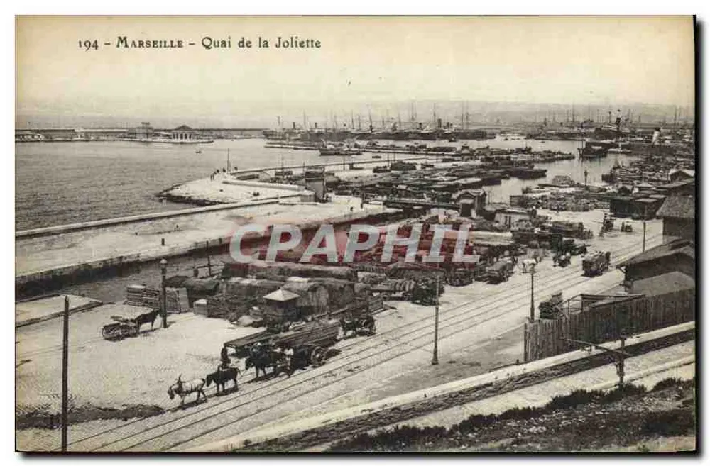 Marseille - Quai de la Joliette — vista do porto com carruagens a cavalo — editor não identificado - Frente