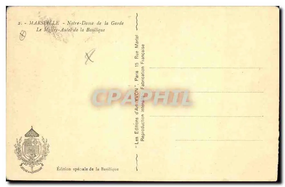 Notre-Dame de la Garde — Hauptaltar der Basilika — Sonderausgabe der Basilika - Rückseite