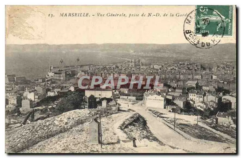 Marseille — Vue Générale, prise de N.-D. de la Garde — Éditeur : B. Chènes du Y - Recto