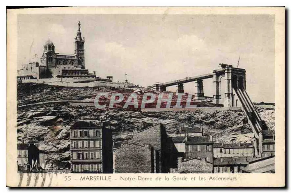 Marseille - Notre-Dame de la Garde et les Ascenseurs — Éditeur Mireille, n°55 - Recto