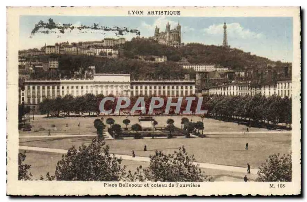 Platz Bellecour und Hügel Fourvière — Lyon — Phototypie M. Lescour, Nr. M. 108 - Vorderseite