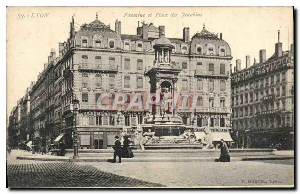 Fontäne und Place des Jacobins — Lyon — Verlag E. Martel, Lyon, Nr. 33 - Vorderseite