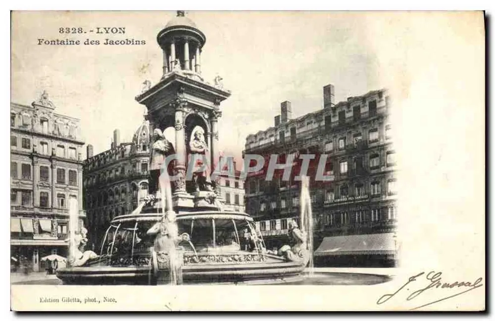 Fonte dos Jacobinos — Lyon — Edição Giletta, fot. J. Grual, Nîce, n° 8328 - Frente