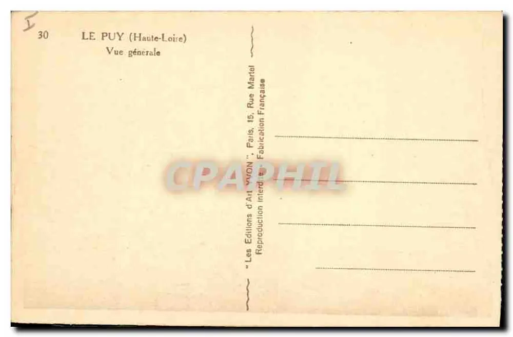 Le Puy (Haute-Loire) — Vista geral — Les Éditions d'Art Yvon, Paris - Verso