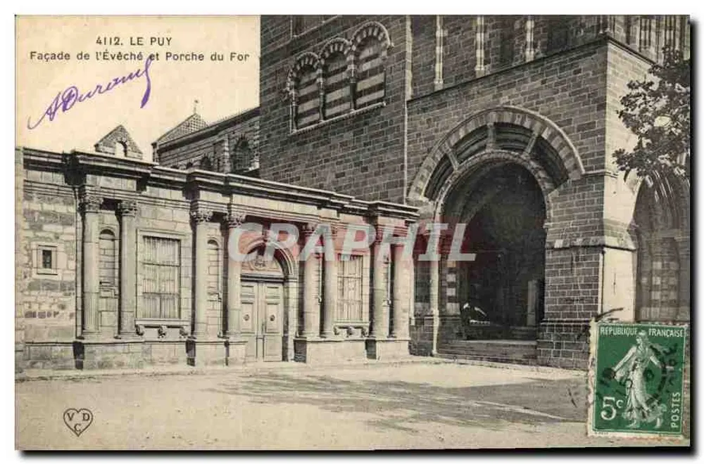 Le Puy — Fassade des Bischofspalastes und Porche du For — A. Duremuf, Nr. 4112 - Vorderseite