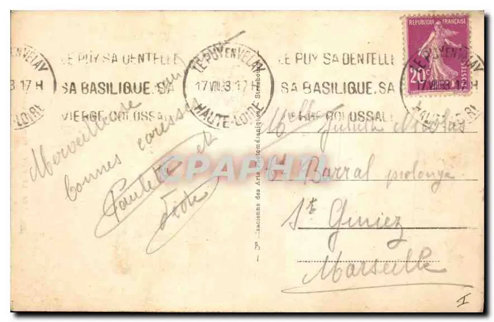 Le Puy - Rocher Corneille — estátua da Virgem sobre rocha — n°24 - Verso