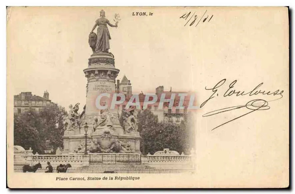 Place Carnot, Statue de la République — Lyon, éditeur 'G. Loubouze' n° non visible - Frente