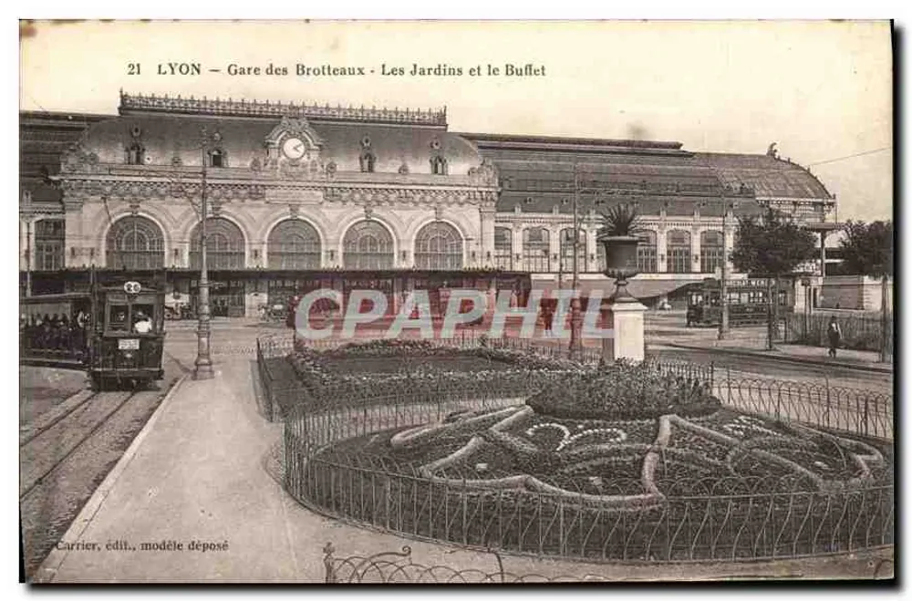 LYON — Bahnhof Brotteaux — Die Gärten und der Buffet — Carrier, Verlag, eingetragenes Design - Vorderseite