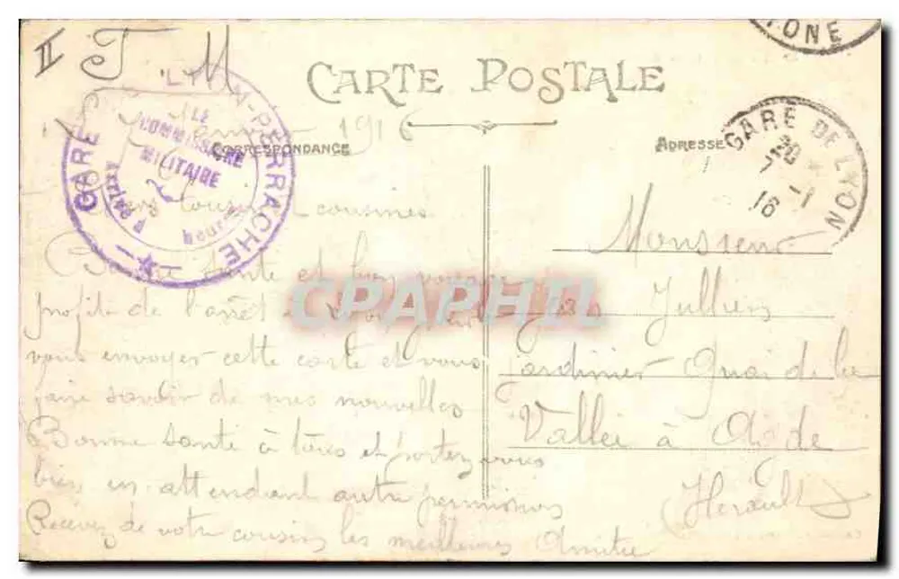 लियोन — पेराचे रेलवे स्टेशन — कार्ड पोस्टल नंबर 39 - पीछे