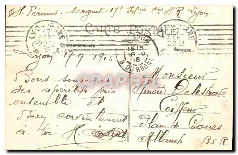 LYON — Die Börse und Rue de la République — Carrier, Verleger, eingetragenes Design - Rückseite