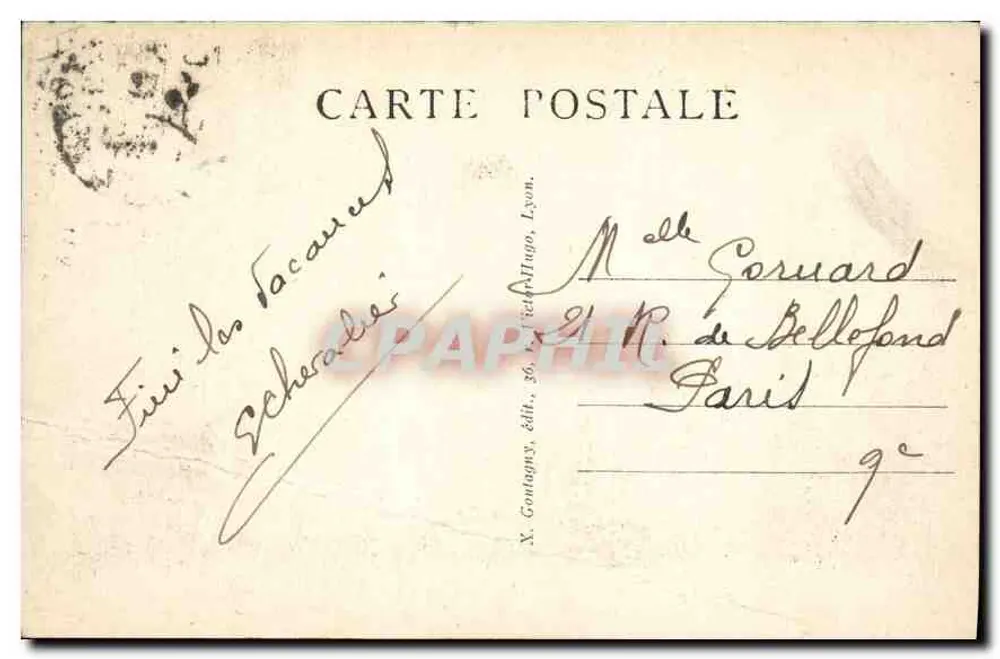 LYON — PRAÇA BELLECOUR E COLINA DE FOURVIÈRE — X. Contatgny, editora, 36, rua d'Allègre, Lyon - Verso
