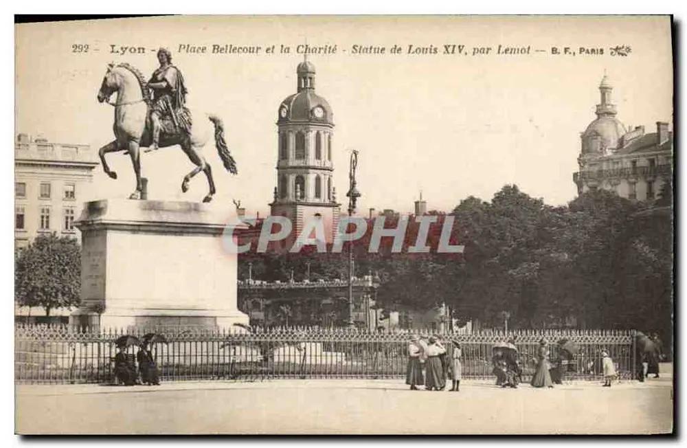 Lyon - Place Bellecour und die Charité - Statue von Ludwig XIV, von Lemot — B. F., Paris - Vorderseite