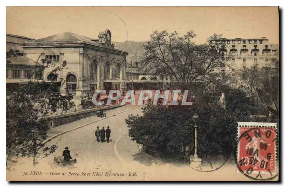 LYON — Estación de Pervache y Hotel Terminus - E.R. - Anverso