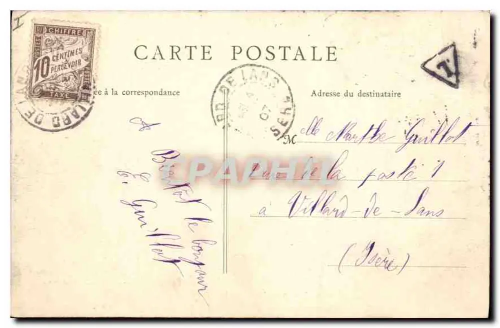 Lyon — Monument de Burdeau — B. F. PARIS, n° 780 - Verso