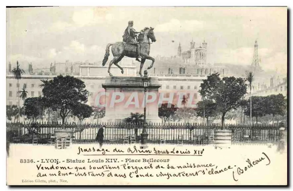 Estátua de Luís XIV em Lyon — Praça Bellecour — Edição Giletta, n° 8336 - Frente