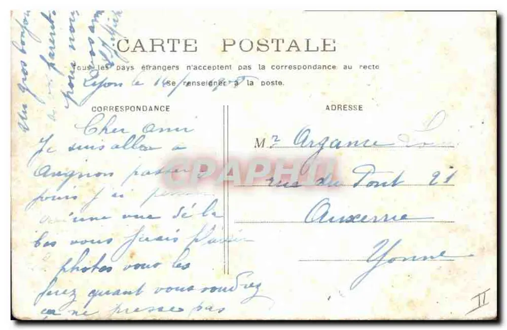 LYON - Rue de la République — H. L., n°24 — selo 10c vermelho République - Verso