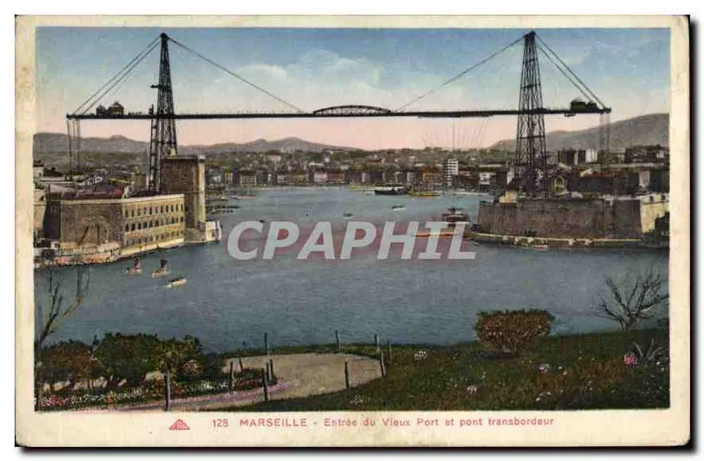 Marseille — Eingang zum Alten Hafen und Transportschiffbrücke — Antike Ansichtskarte n°128, Verlag Schiltz - Vorderseite