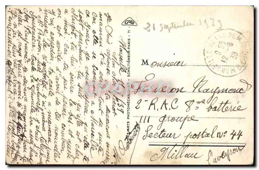 Marseille — Eingang zum Alten Hafen und Transportschiffbrücke — Antike Ansichtskarte n°128, Verlag Schiltz - Rückseite