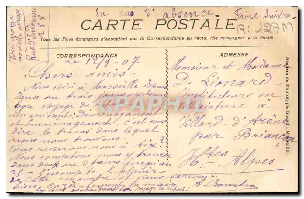 Marselha - O Farol Ste-Marne — editor C. P. M. n°768 - Verso