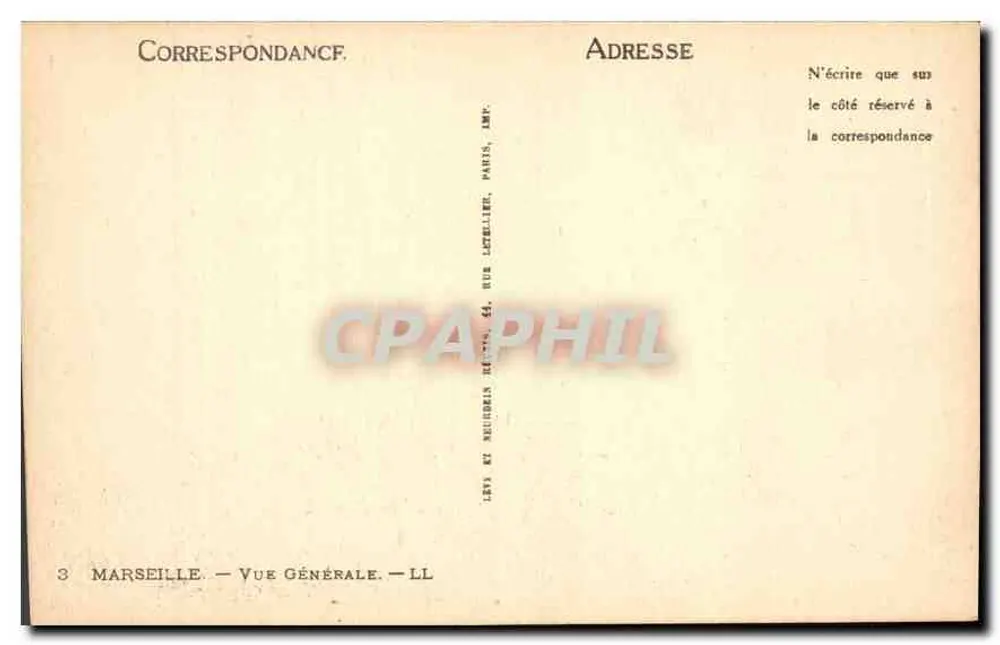 Marselha — Vista Geral — Editor: 3, Rue Neuve des Écossais, Paris - Verso
