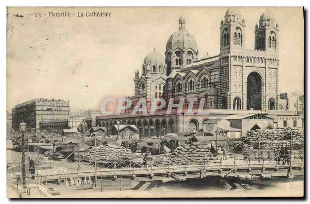 Marselha - A Catedral — vista do porto com sacos de mercadorias — editor desconhecido, n° 23 - Frente