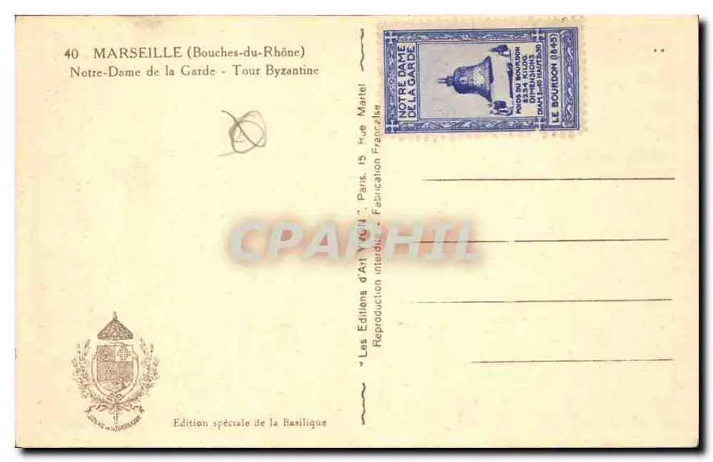 Notre-Dame de la Garde — Byzantinische Turm — Les Éditions d'Art Marcel Paris - Rückseite