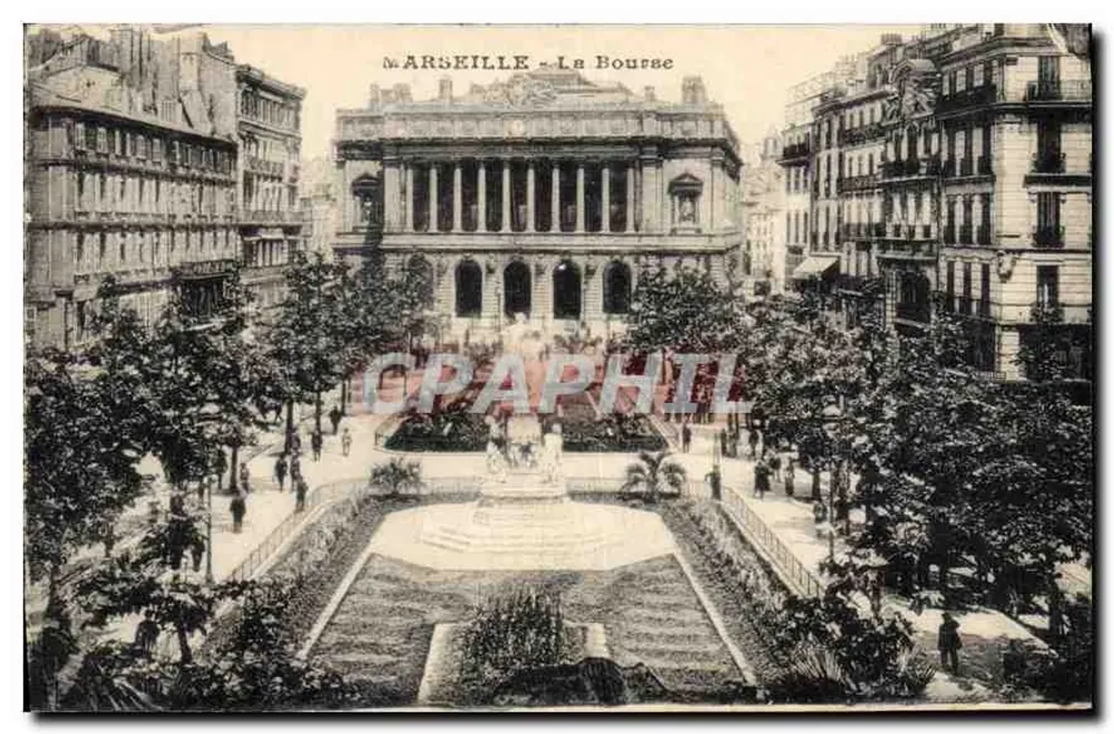 MARSEILLE - A Bolsa — vista da praça com fonte e edifícios - Frente