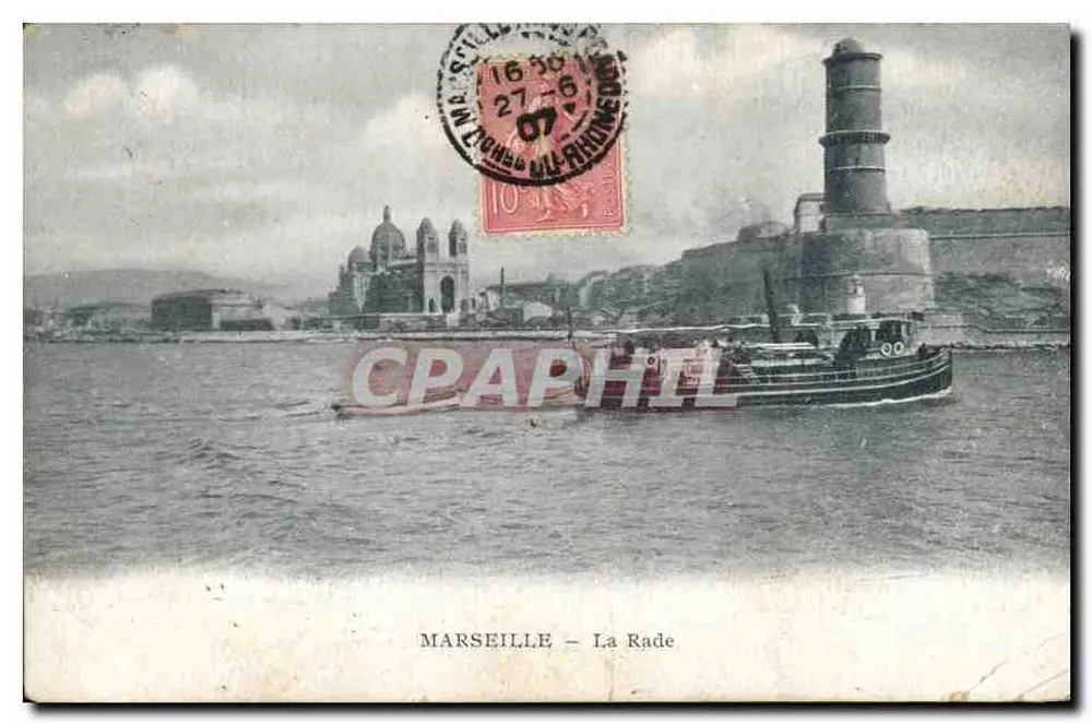 Marseille — La Rade — vue du phare et du port avec un bateau à vapeur - Frente