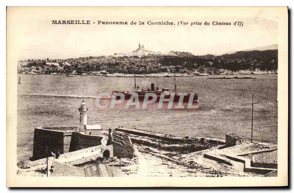 Marseille - Panorama der Corniche. (Aussicht vom Château d'If) - Vorderseite