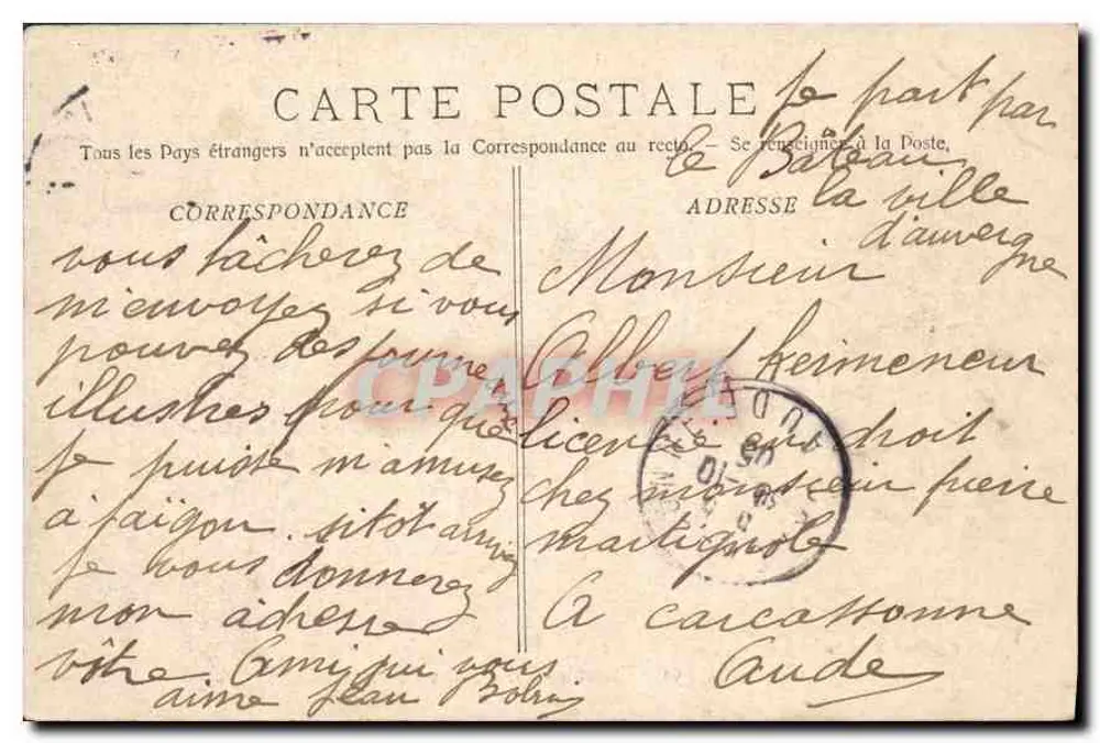 Marseille - O Hotel das Correios — Editor L. Lacour, n° 450 - Verso