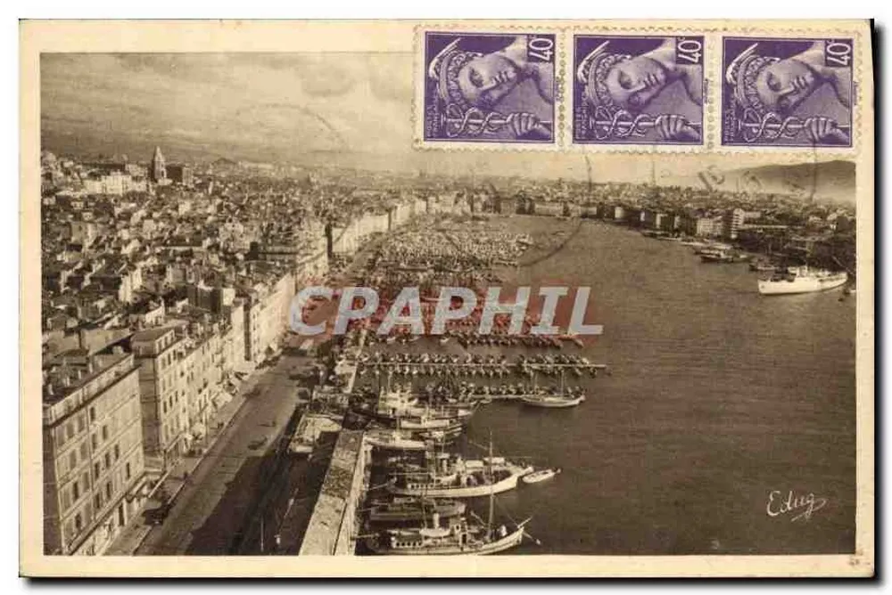 Der alte Hafen vom Pont Transbordeur aus gesehen — Marseille — Verlag Eding, Nr. 7 - Vorderseite