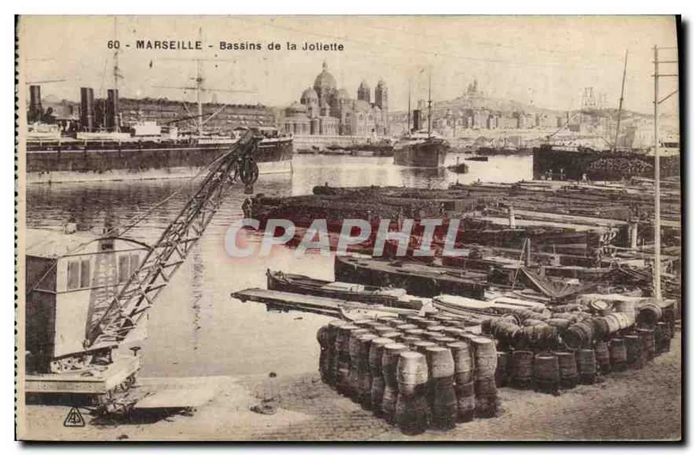 Marseille - Bassins de la Joliette — Hafenansicht mit Kränen und Fässern — unbekannter Verlag, Nr. 60 - Vorderseite
