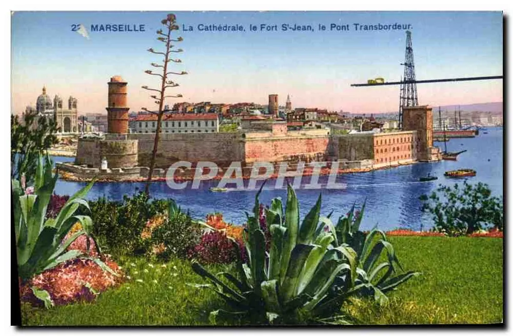 Marseille — Die Kathedrale, das Fort Saint-Jean, der Pont Transbordeur — Photochromie A.D.I.A. — (6e-Roch) Nice (A.M.) - Vorderseite