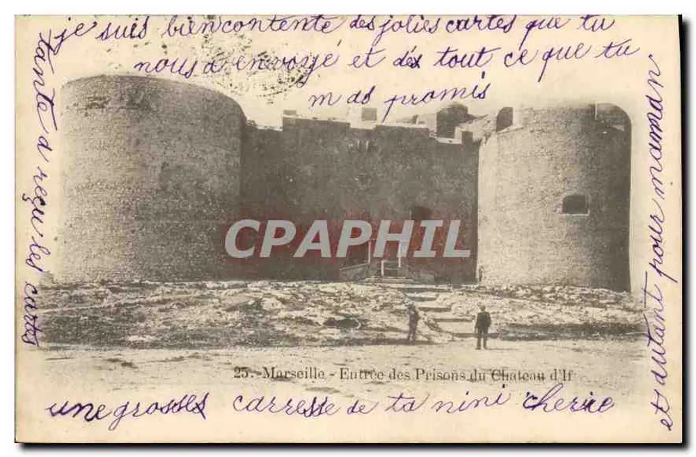 Marselha - Entrada das Prisões do Castelo de If — Bilhete postal antigo n°25, editor não identificado - Frente