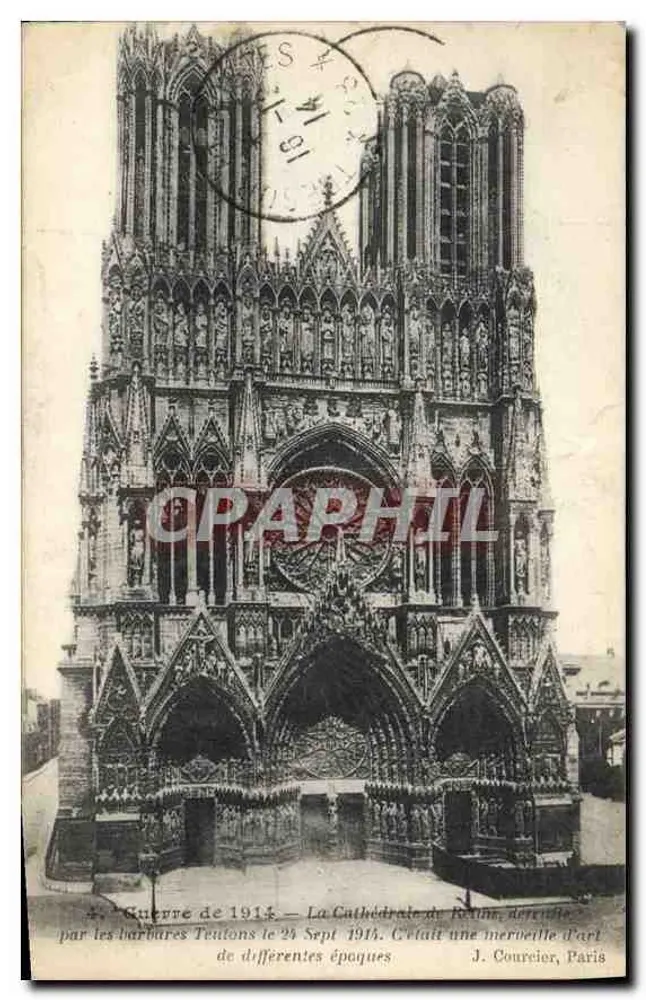 Kathedrale von Reims — zerstört durch die teutonischen Barbaren am 24. Sept. 1914 — J. Courcier, Paris - Vorderseite