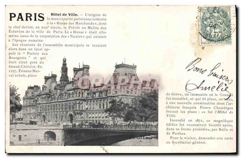 Paris — Hotel de Ville — História e reconstrução — Carte postale touristique - Frente