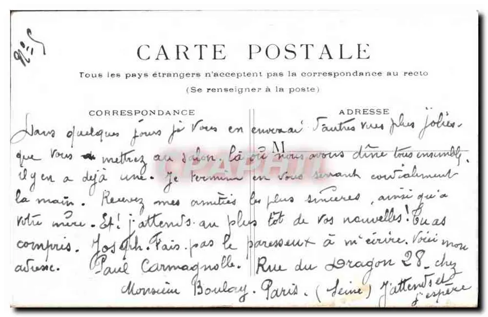 PARIS - O Grande Palácio. — n° de série 910. - Verso